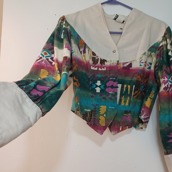 Boho Western Rainbow Crop Vintage Tassle Crop Collar Rodeo Jacket Banjo M - Picture 4 of 9